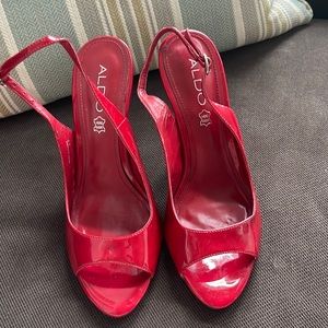 Aldo red sling back patent leather heels